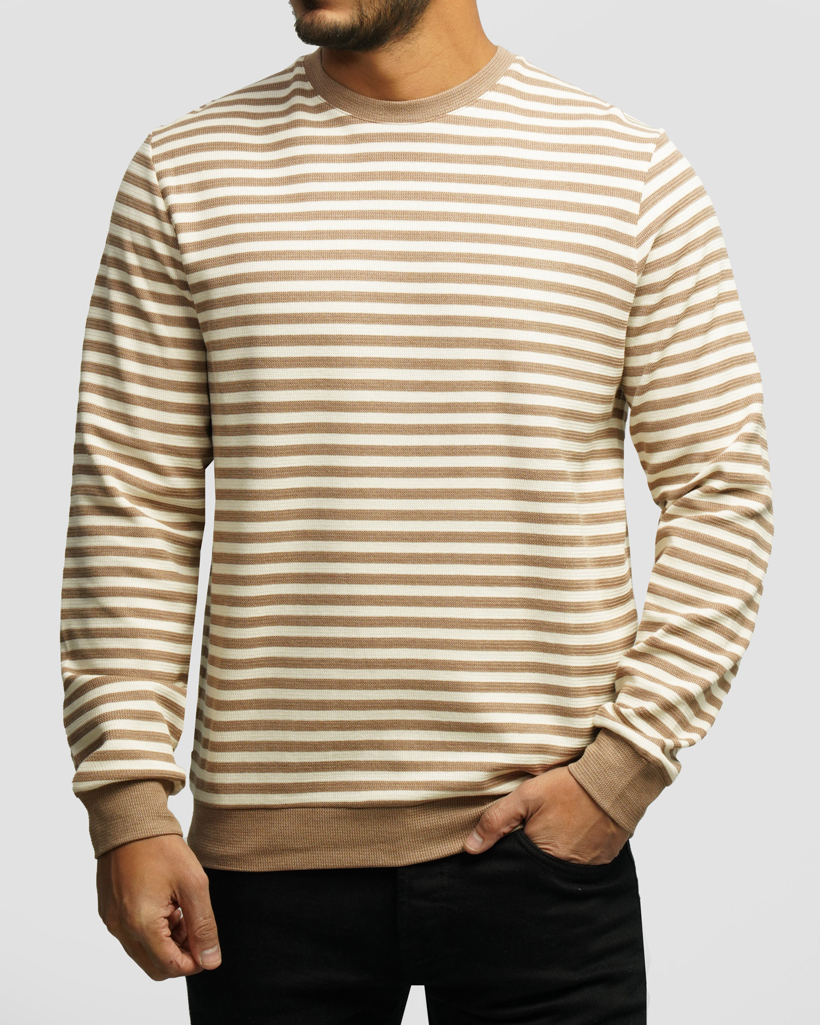 خرید و قیمت تیشرت آستین بلند یقه گرد مردانه قهوه ای 84428149