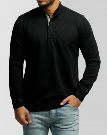 خرید و قیمت پلیور بافت نیم زیپ مردانه مشکی 24341137