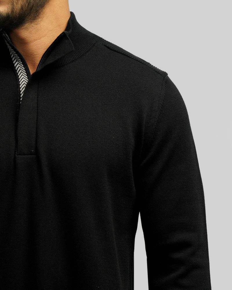 خرید و قیمت پلیور بافت نیم زیپ مردانه مشکی 24341137