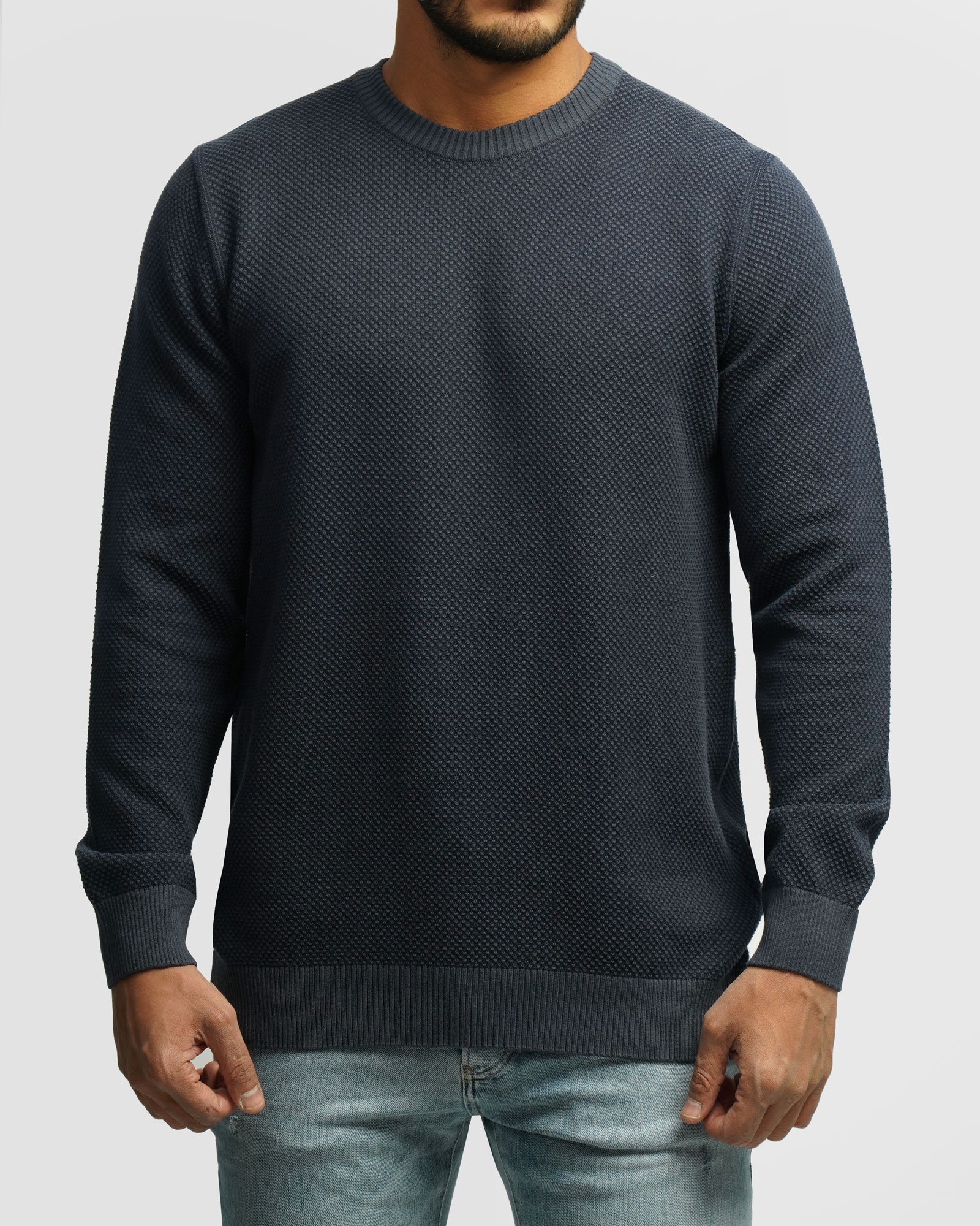 خرید و قیمت پلیور بافت یقه گرد مردانه سرمه ای 24358136