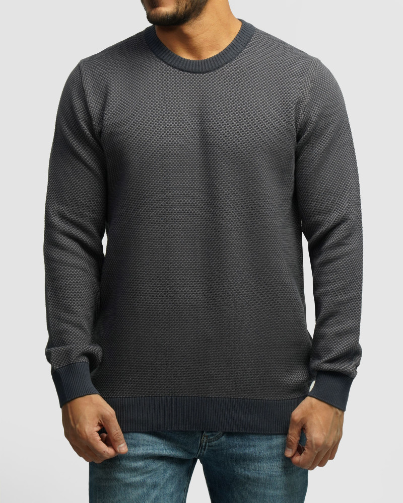 خرید و قیمت پلیور بافت یقه گرد مردانه سرمه ای روشن 24358136