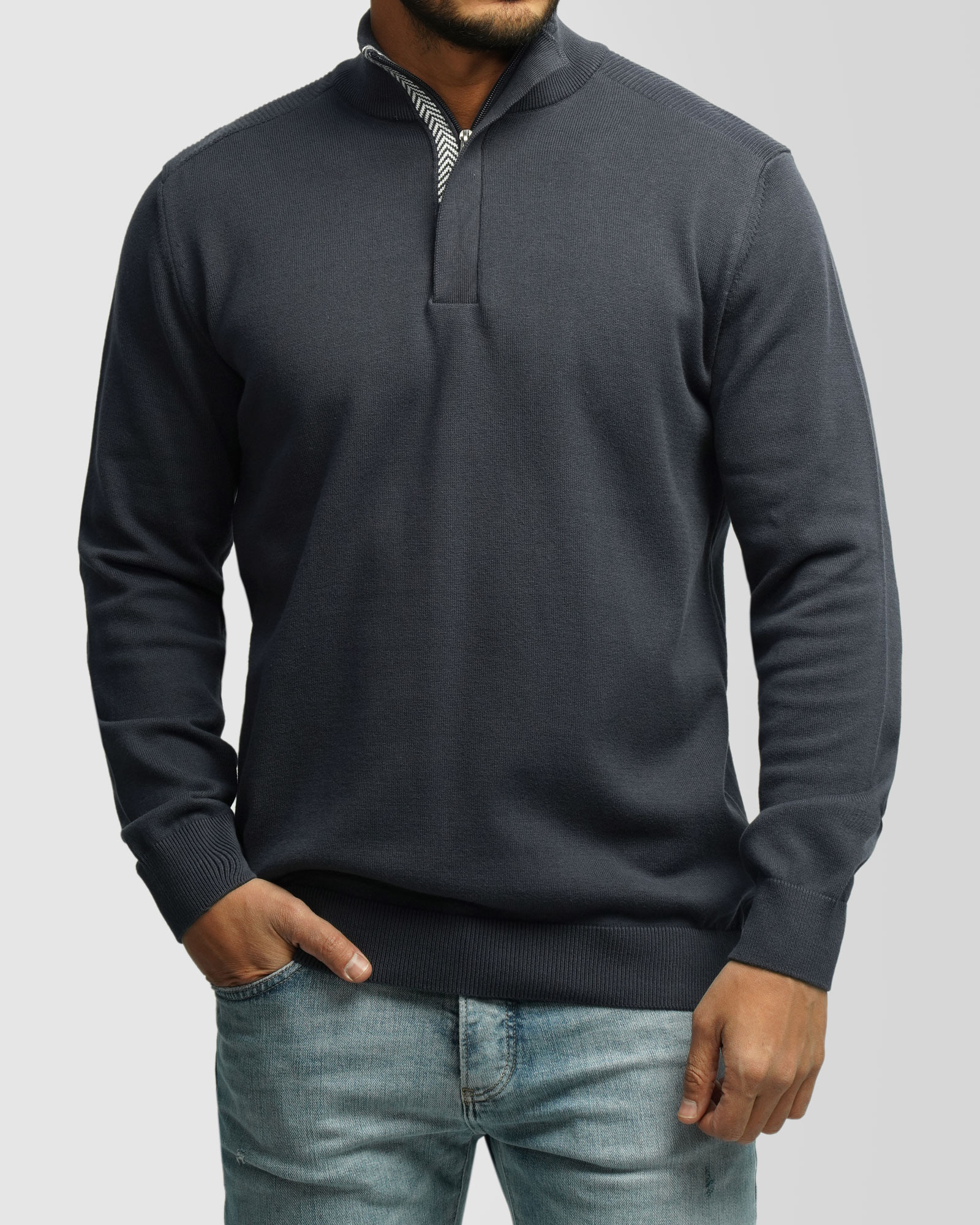 خرید و قیمت پلیور بافت نیم زیپ مردانه سرمه ای 24341137