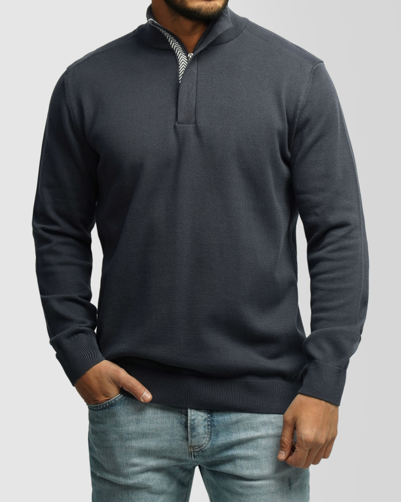 خرید و قیمت پلیور بافت نیم زیپ مردانه سرمه ای 24341137