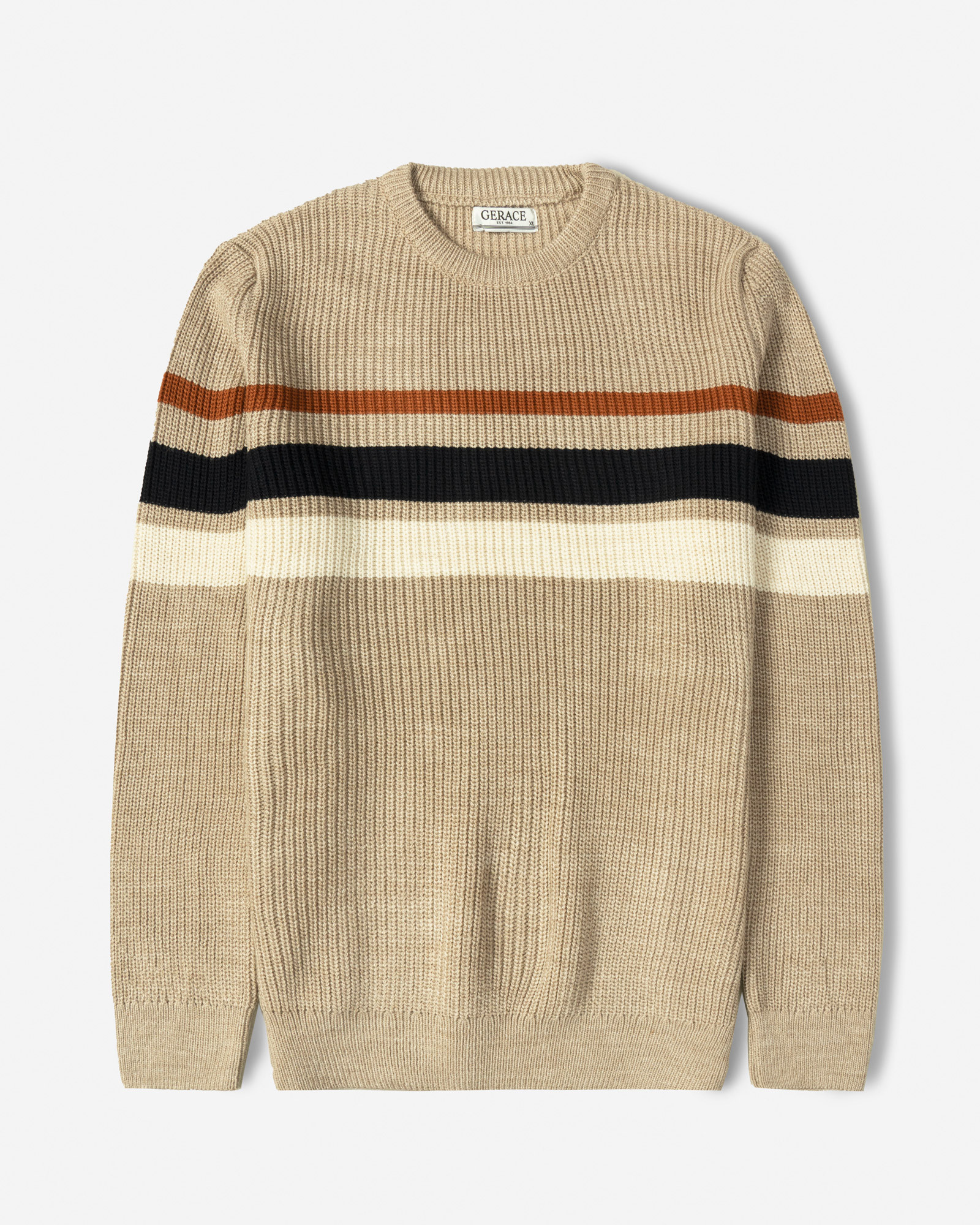 خرید و قیمت پلیور بافت یقه گرد طرح دار مردانه کرم 84458144