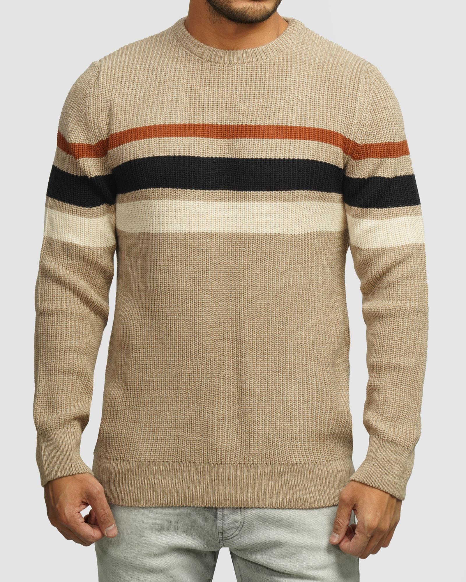 خرید و قیمت پلیور بافت یقه گرد طرح دار مردانه کرم 84458144