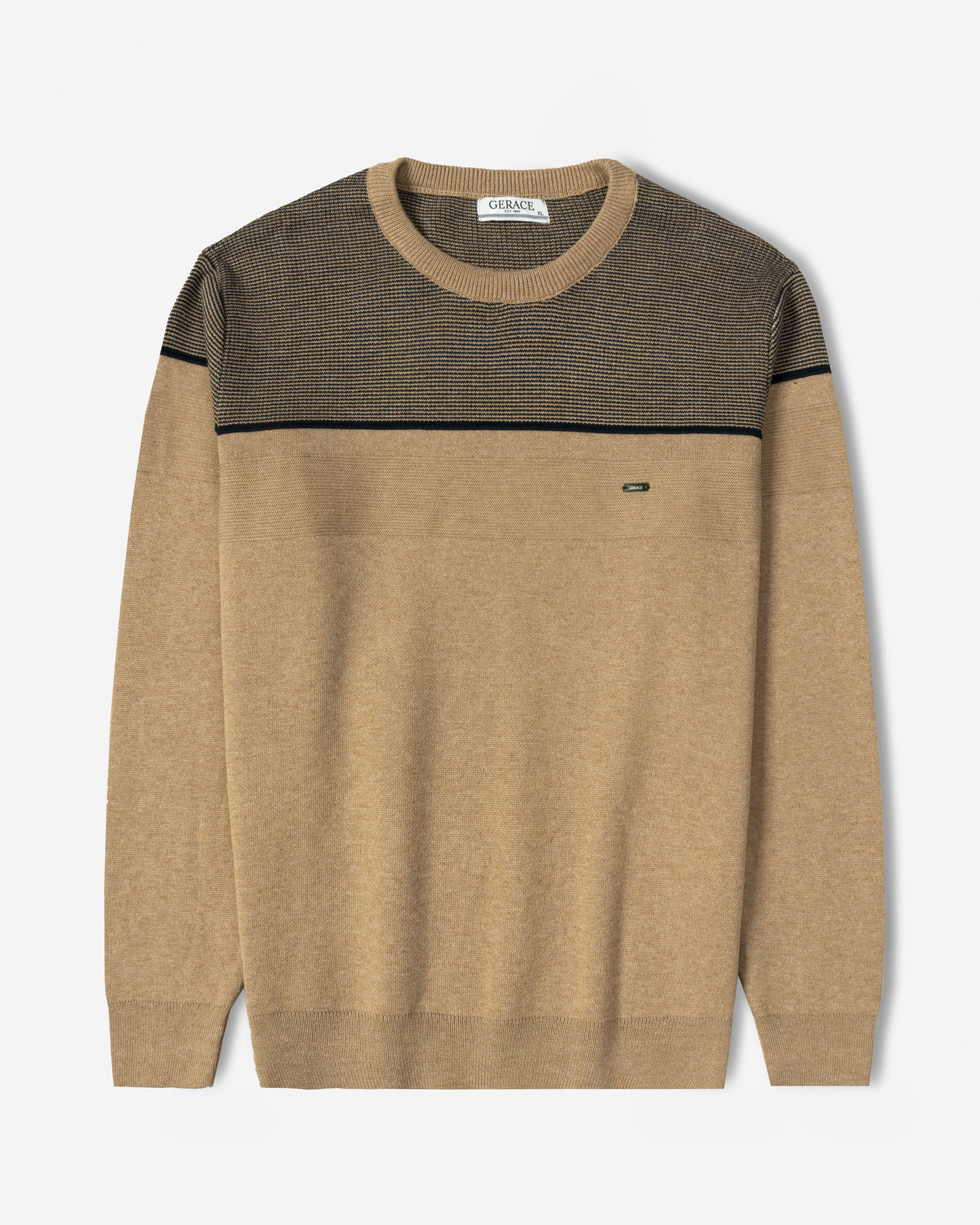 خرید و قیمت پلیور بافت یقه گرد طرح دار مردانه قهوه ای 84458143