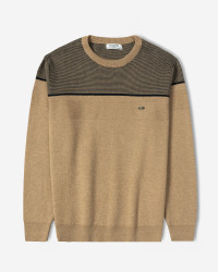 خرید و قیمت پلیور بافت یقه گرد طرح دار مردانه قهوه ای 84458143