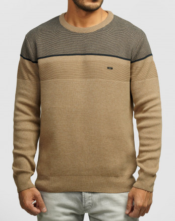 خرید و قیمت پلیور بافت یقه گرد طرح دار مردانه قهوه ای 84458143