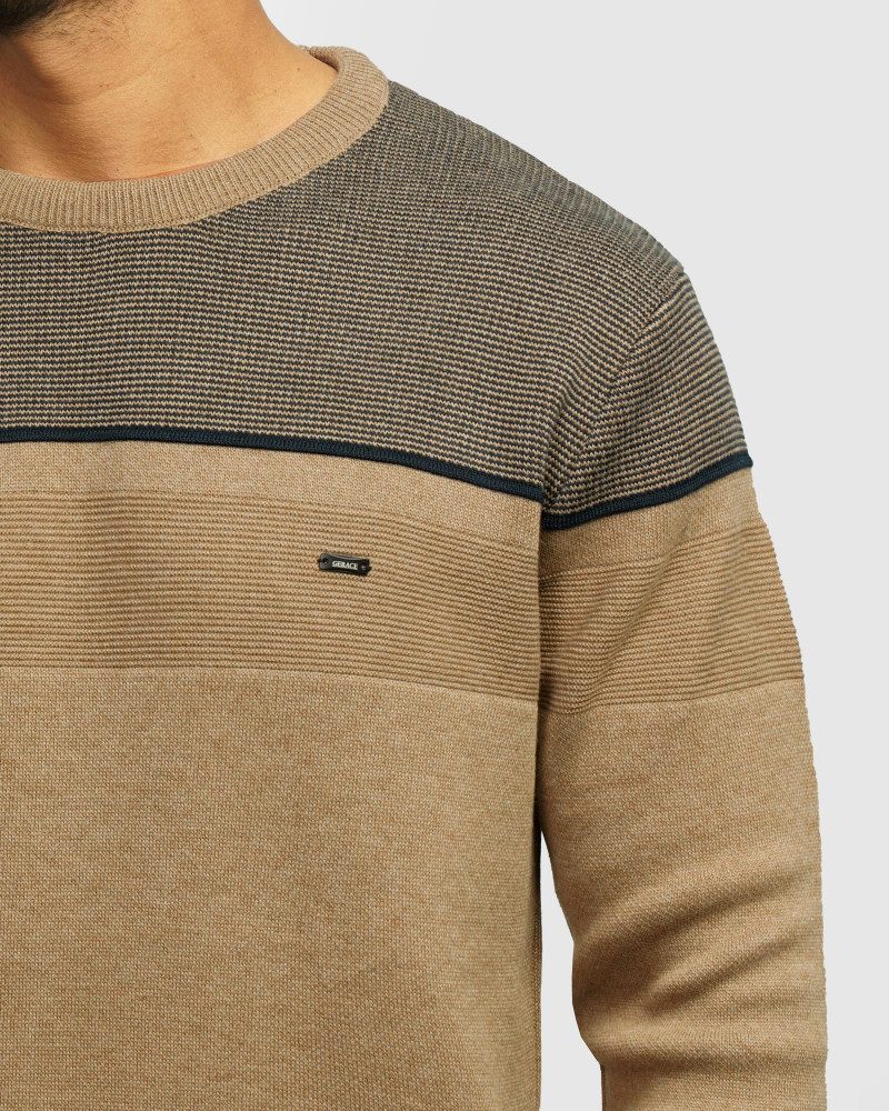 خرید و قیمت پلیور بافت یقه گرد طرح دار مردانه قهوه ای 84458143