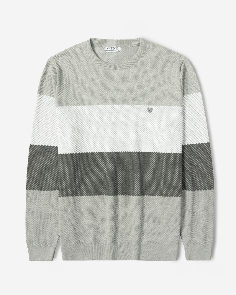 خرید و قیمت پلیور بافت یقه گرد طرح دار مردانه طوسی 84458142