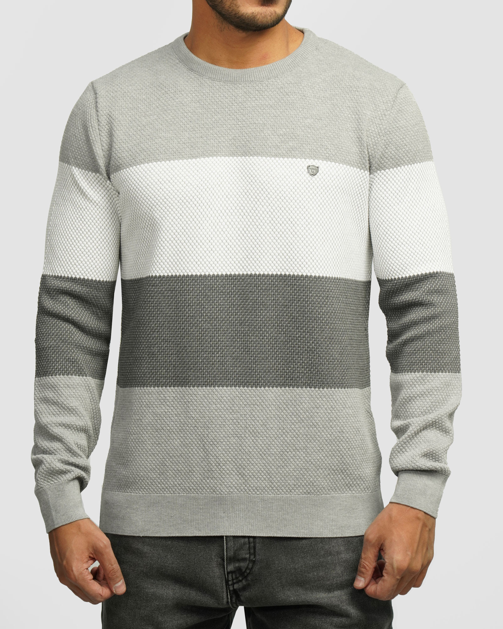 خرید و قیمت پلیور بافت یقه گرد طرح دار مردانه طوسی 84458142