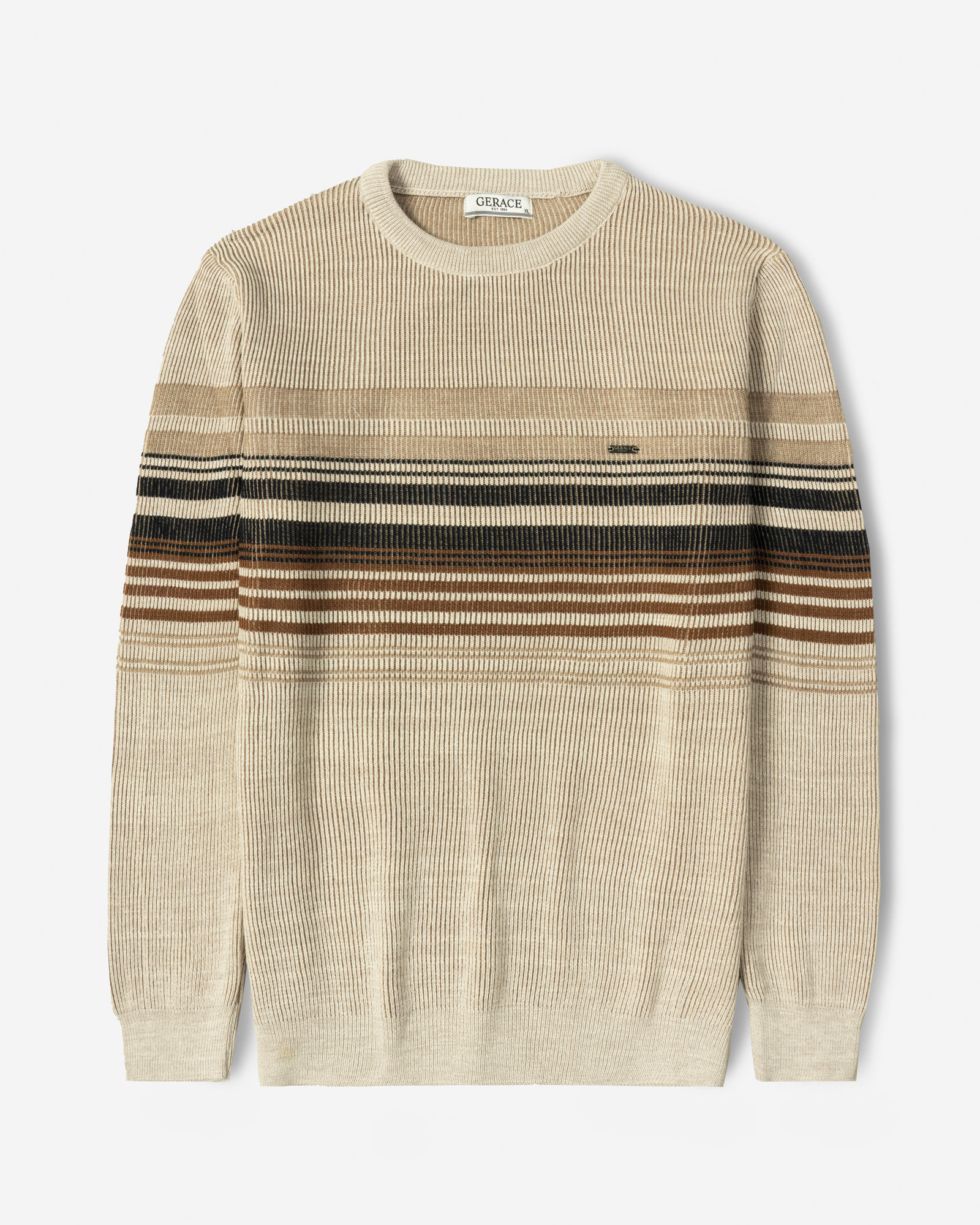 خرید و قیمت پلیور بافت یقه گرد طرح دار مردانه کرم 84458141