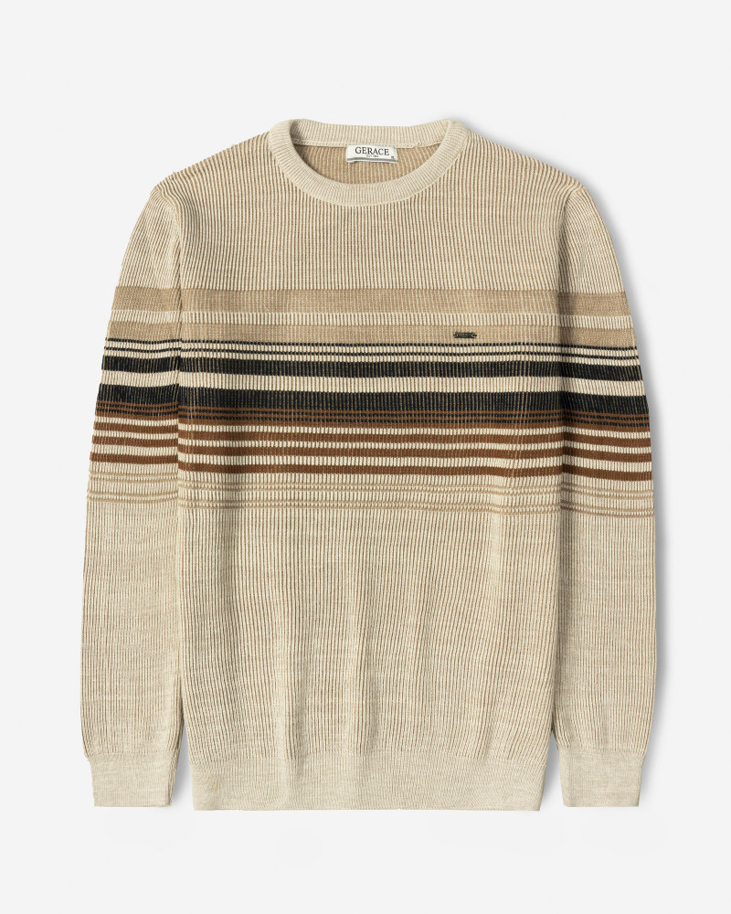 خرید و قیمت پلیور بافت یقه گرد طرح دار مردانه کرم 84458141