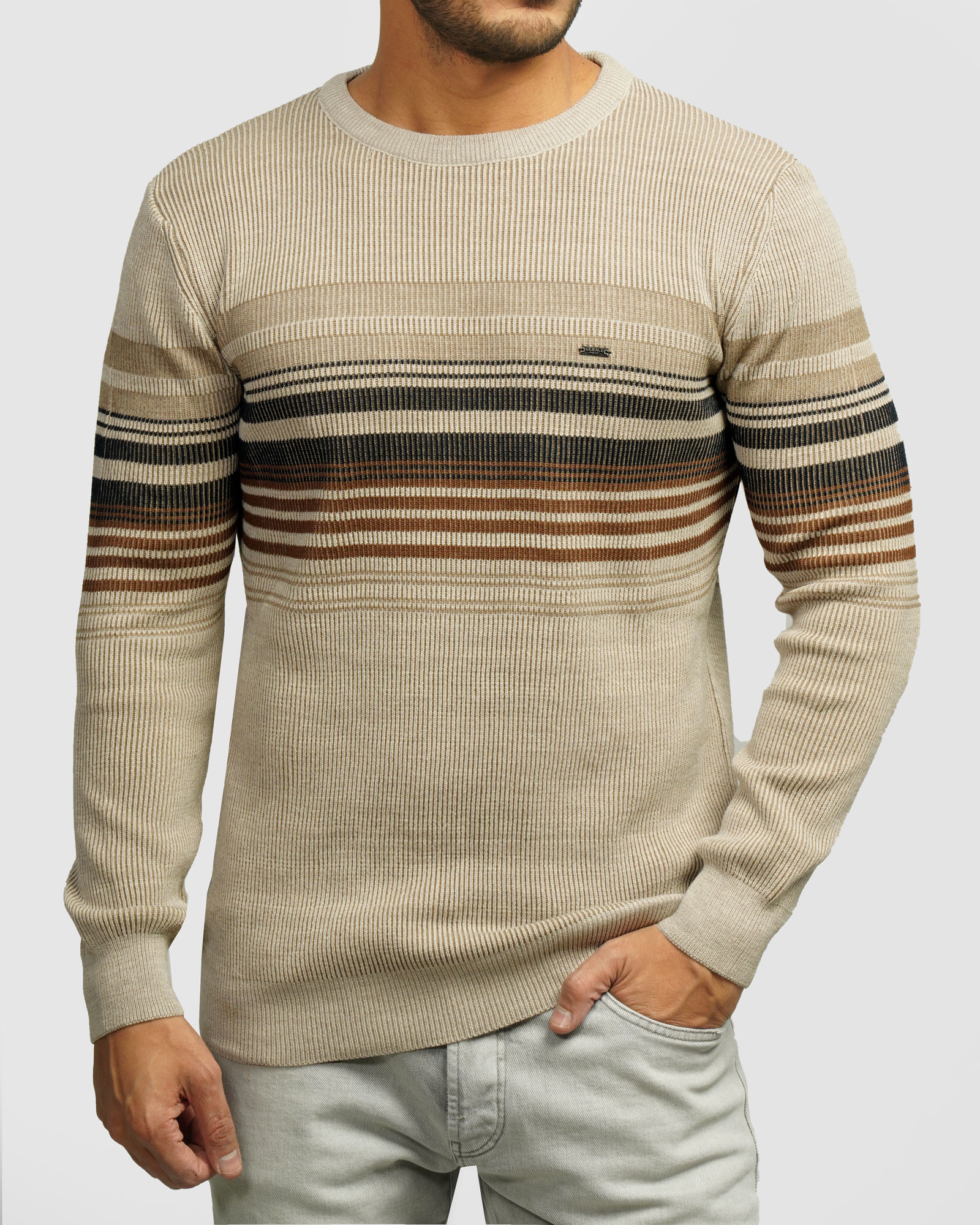 خرید و قیمت پلیور بافت یقه گرد طرح دار مردانه کرم 84458141