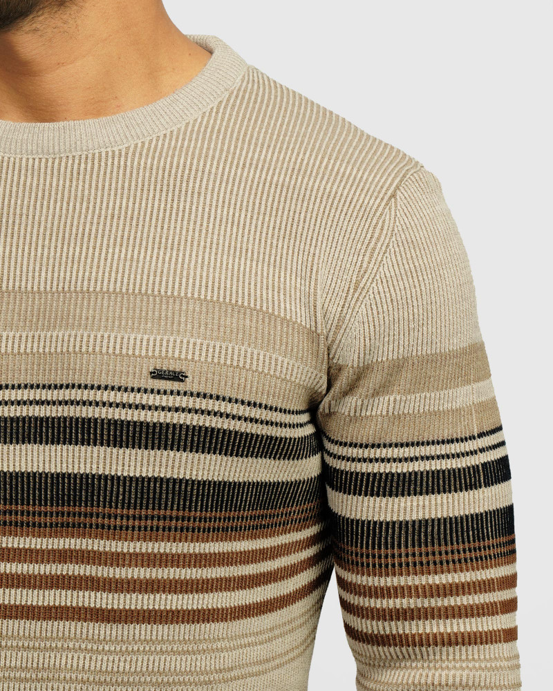 خرید و قیمت پلیور بافت یقه گرد طرح دار مردانه کرم 84458141