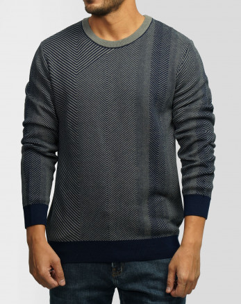 پلیور بافت یقه گرد طرح دار مردانه سرمه ای 84458137