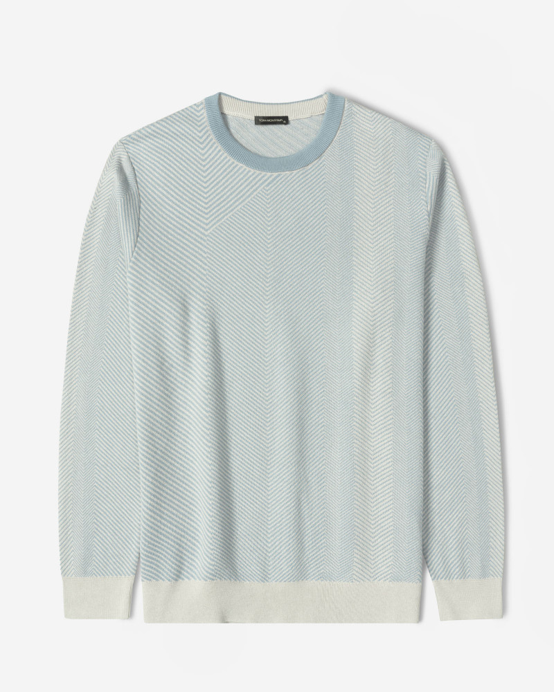 پلیور بافت یقه گرد طرح دار مردانه آبی 84458137