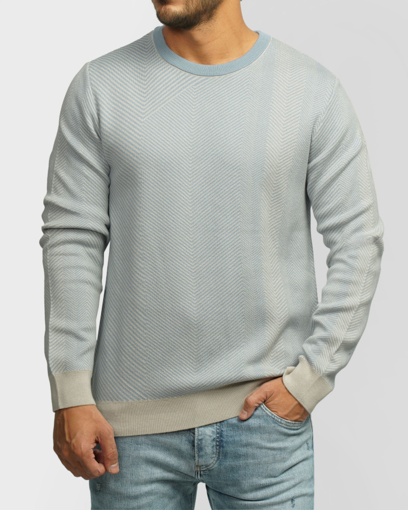 پلیور بافت یقه گرد طرح دار مردانه آبی 84458137