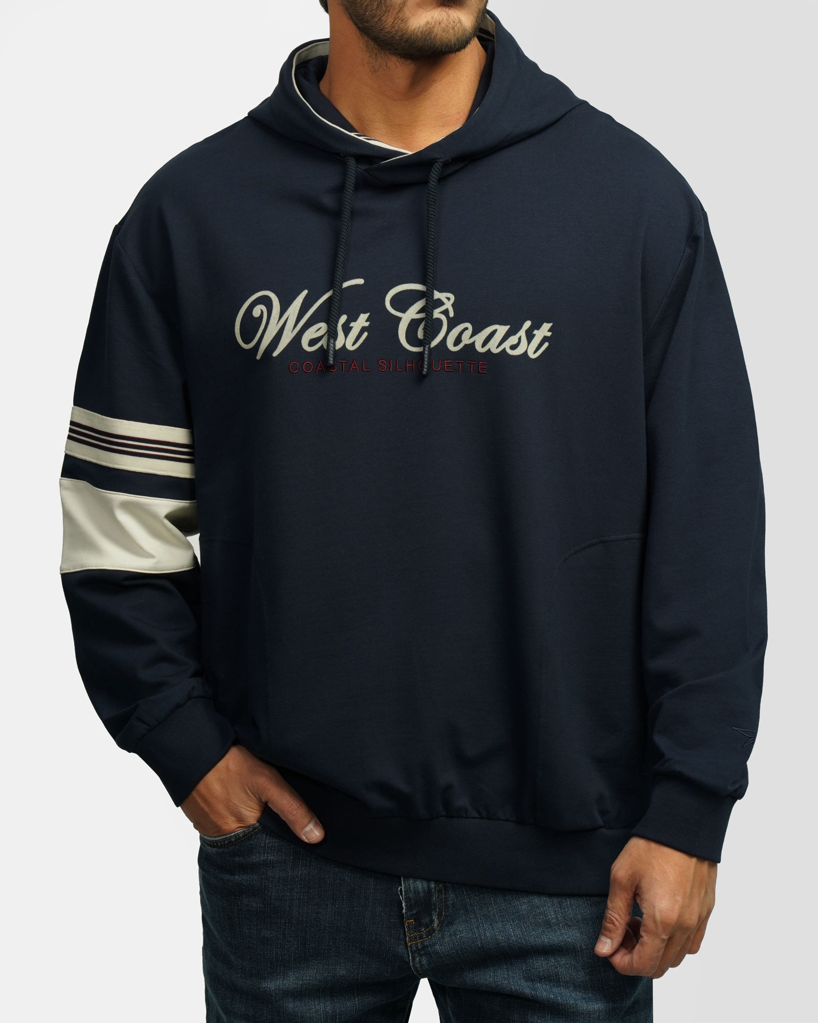 هودی کلاه دار طرح دار مردانه سرمه ای 84471285