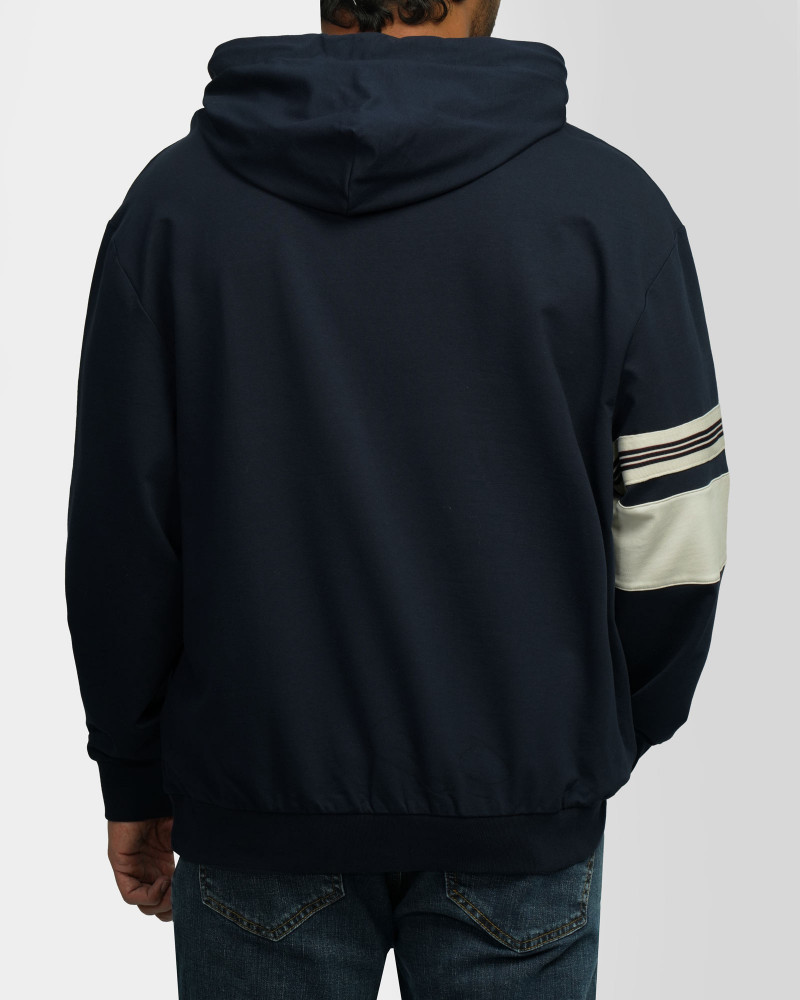 هودی کلاه دار طرح دار مردانه سرمه ای 84471285