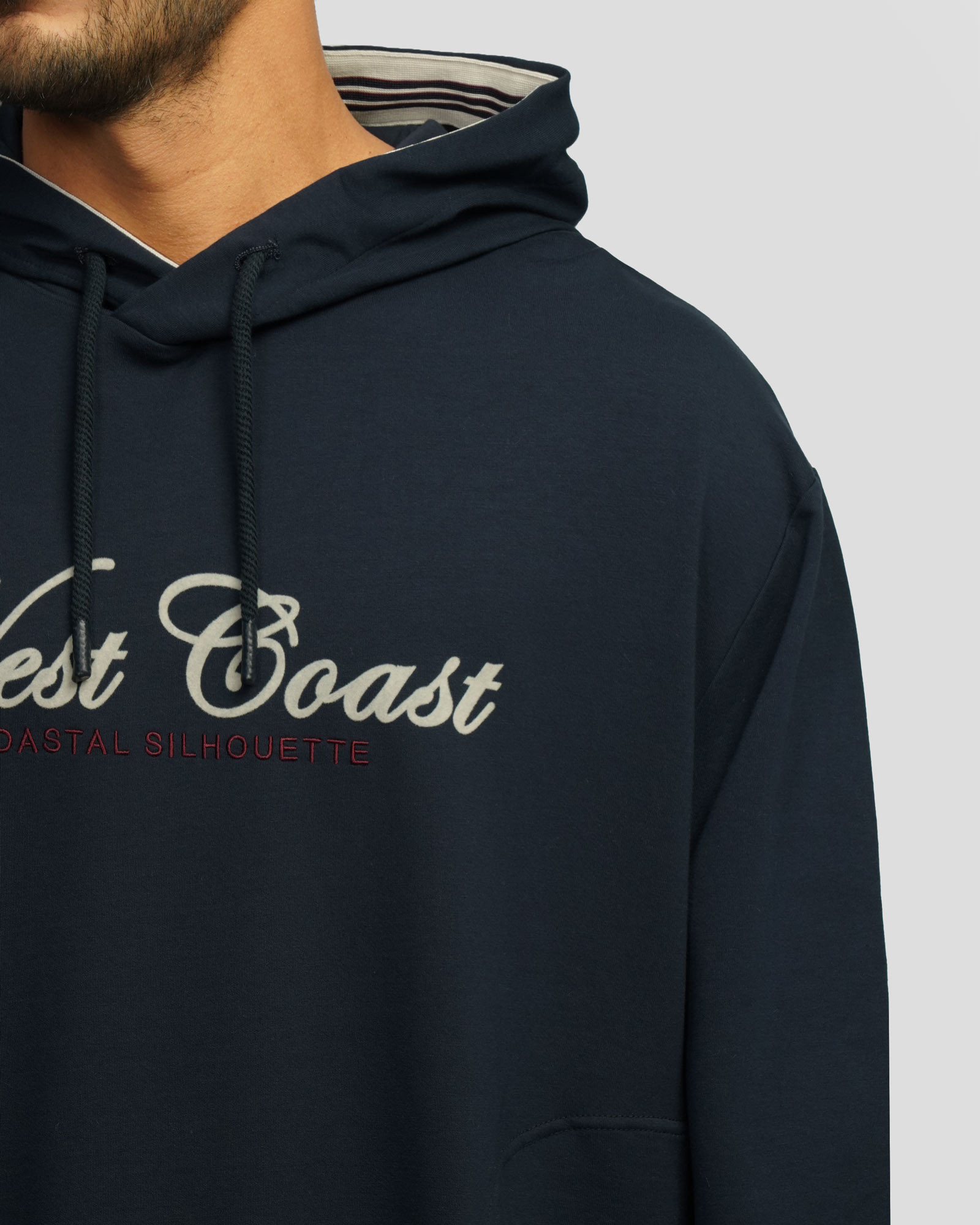 هودی کلاه دار طرح دار مردانه سرمه ای 84471285