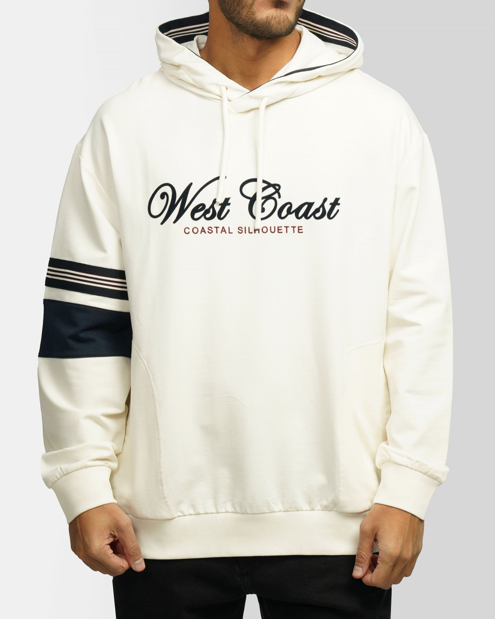 هودی کلاه دار طرح دار مردانه کرم 84471285