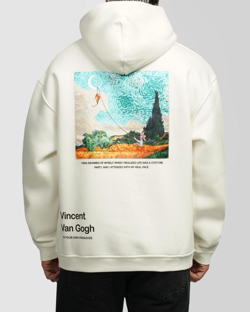 خرید و قیمت هودی کلاه دار طرح دار مردانه سفید 84471287