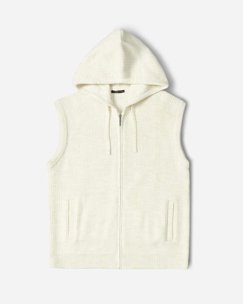 جلیقه بافت مردانه کلاه دار کرم 84414137