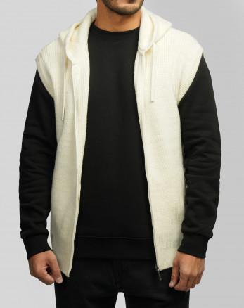 جلیقه بافت مردانه کلاه دار کرم 84414137