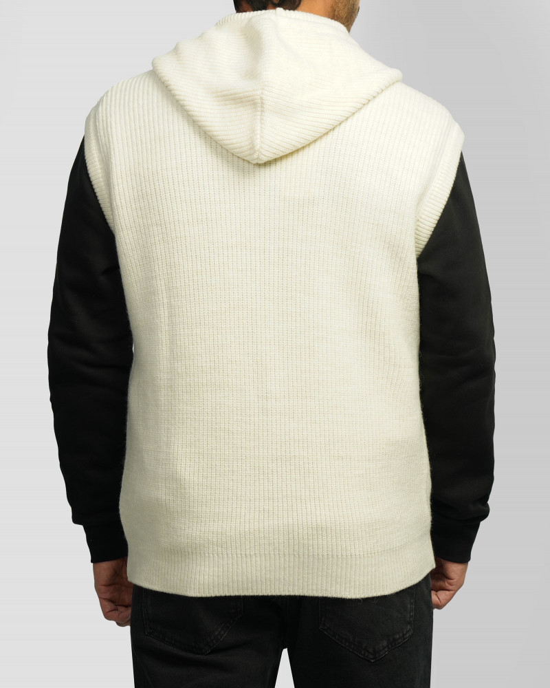 جلیقه بافت مردانه کلاه دار کرم 84414137