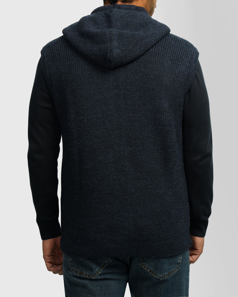 جلیقه بافت مردانه کلاه دار سرمه ای 84414137