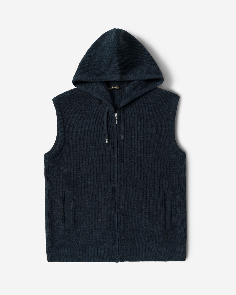 جلیقه بافت مردانه کلاه دار سرمه ای 84414137