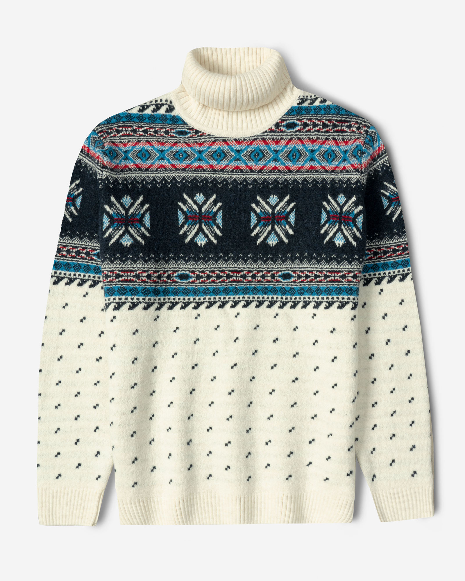 پلیور بافت یقه اسکی طرح دار مردانه شیری 84479120