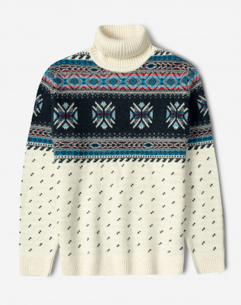 پلیور بافت یقه اسکی طرح دار مردانه شیری 84479120