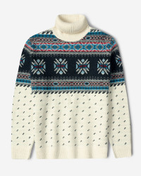 پلیور بافت یقه اسکی طرح دار مردانه شیری 84479120