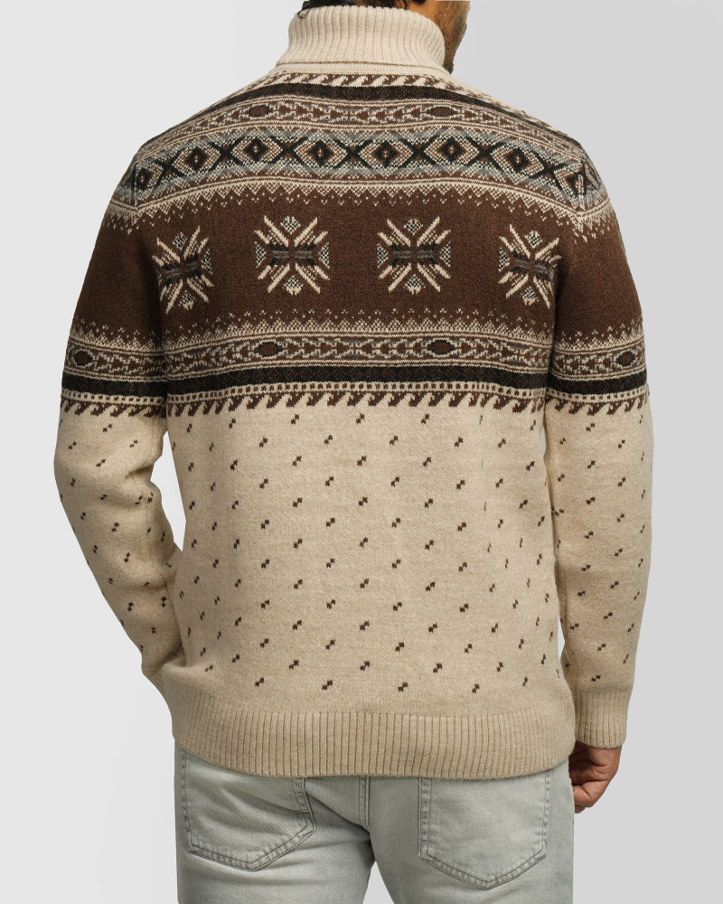 پلیور بافت یقه اسکی طرح دار مردانه قهوه ای 84479120