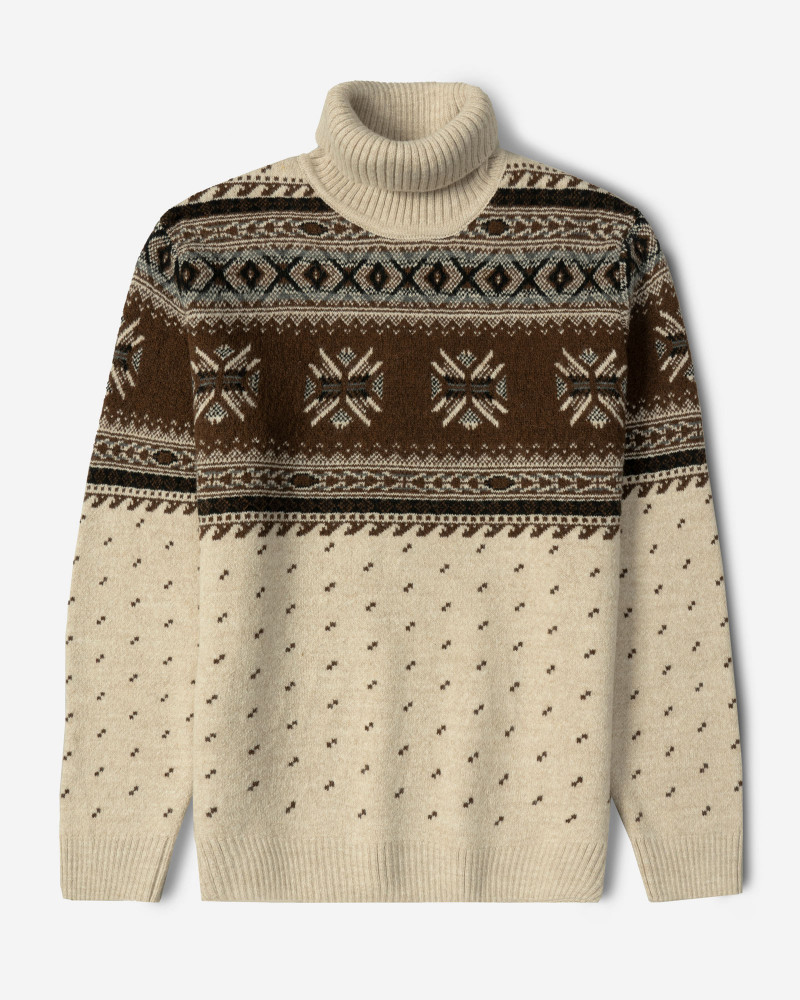 پلیور بافت یقه اسکی طرح دار مردانه قهوه ای 84479120