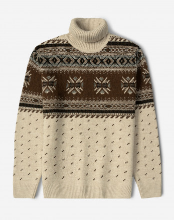 پلیور بافت یقه اسکی طرح دار مردانه قهوه ای 84479120