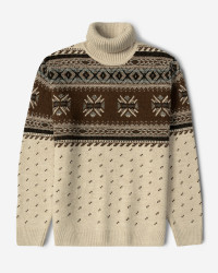 پلیور بافت یقه اسکی طرح دار مردانه قهوه ای 84479120