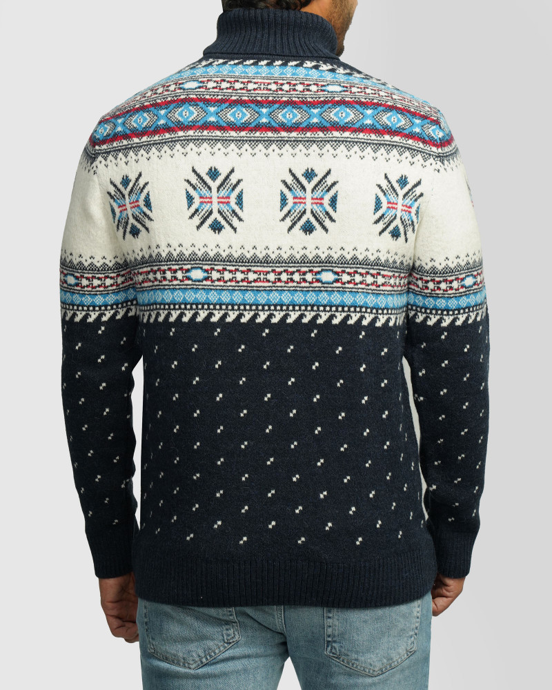 پلیور بافت یقه اسکی طرح دار مردانه سرمه ای 84479120