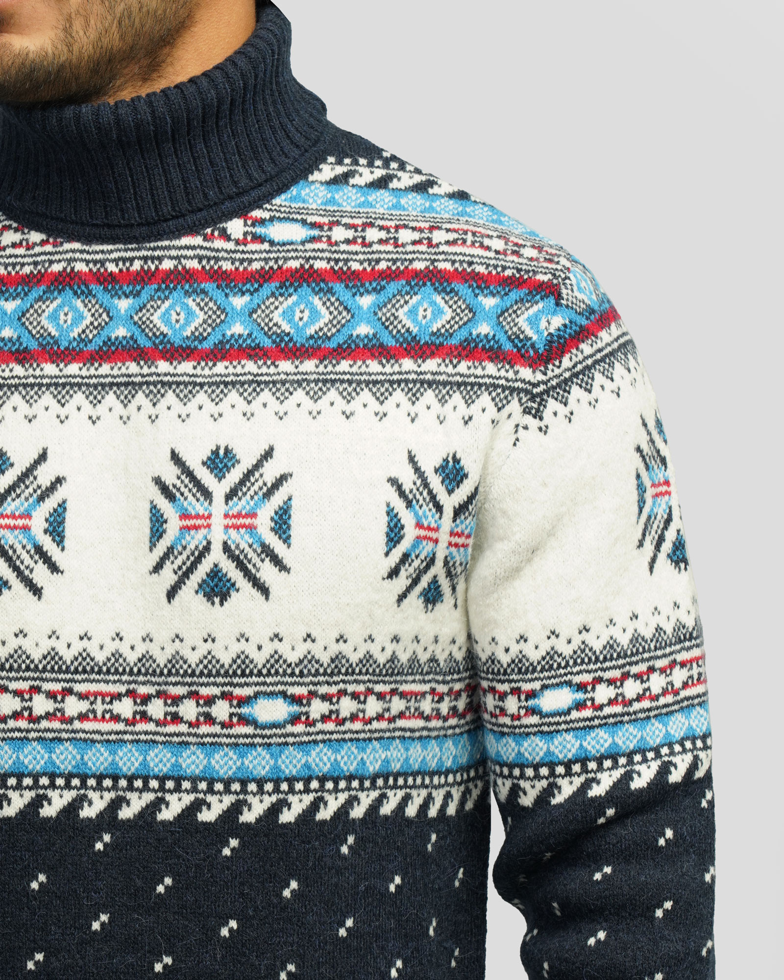 پلیور بافت یقه اسکی طرح دار مردانه سرمه ای 84479120