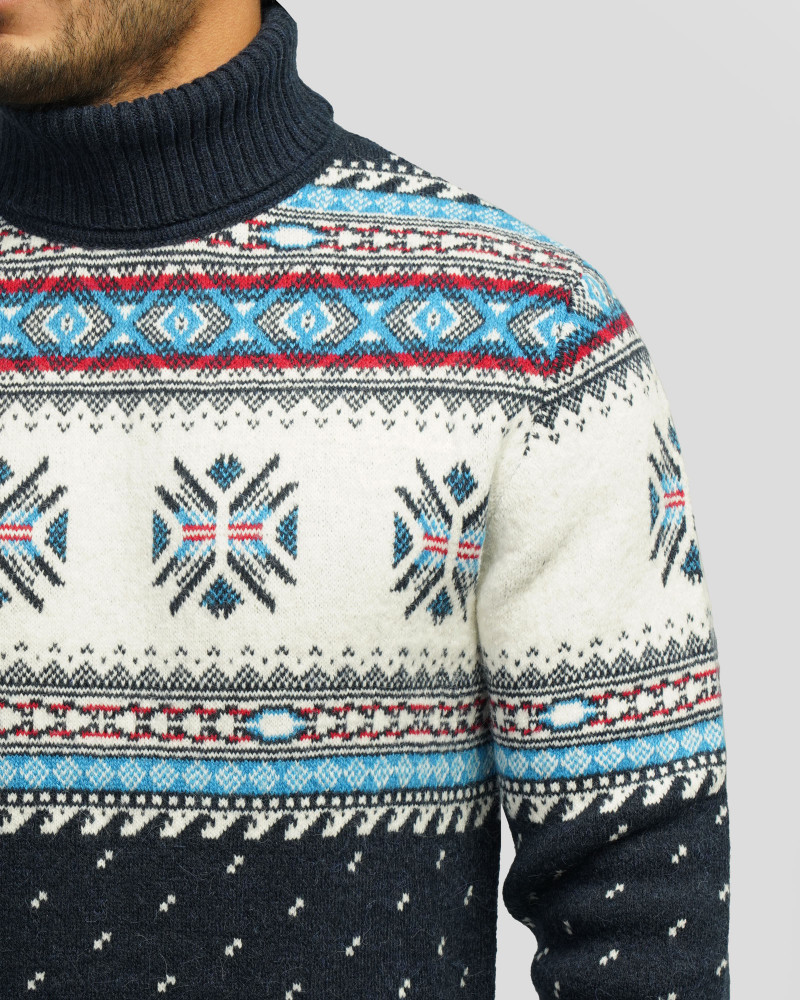 پلیور بافت یقه اسکی طرح دار مردانه سرمه ای 84479120