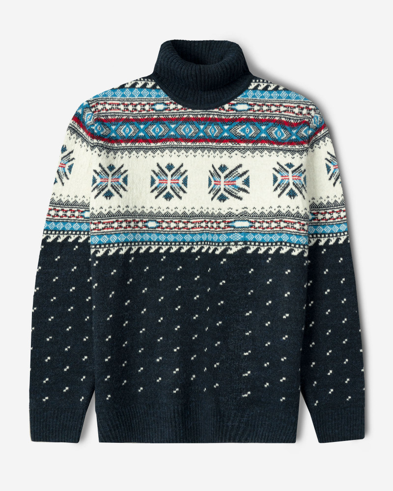 پلیور بافت یقه اسکی طرح دار مردانه سرمه ای 84479120