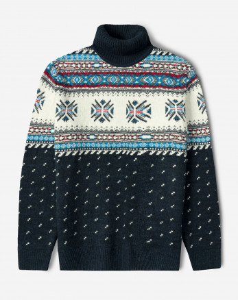 پلیور بافت یقه اسکی طرح دار مردانه سرمه ای 84479120