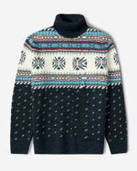 پلیور بافت یقه اسکی طرح دار مردانه سرمه ای 84479120