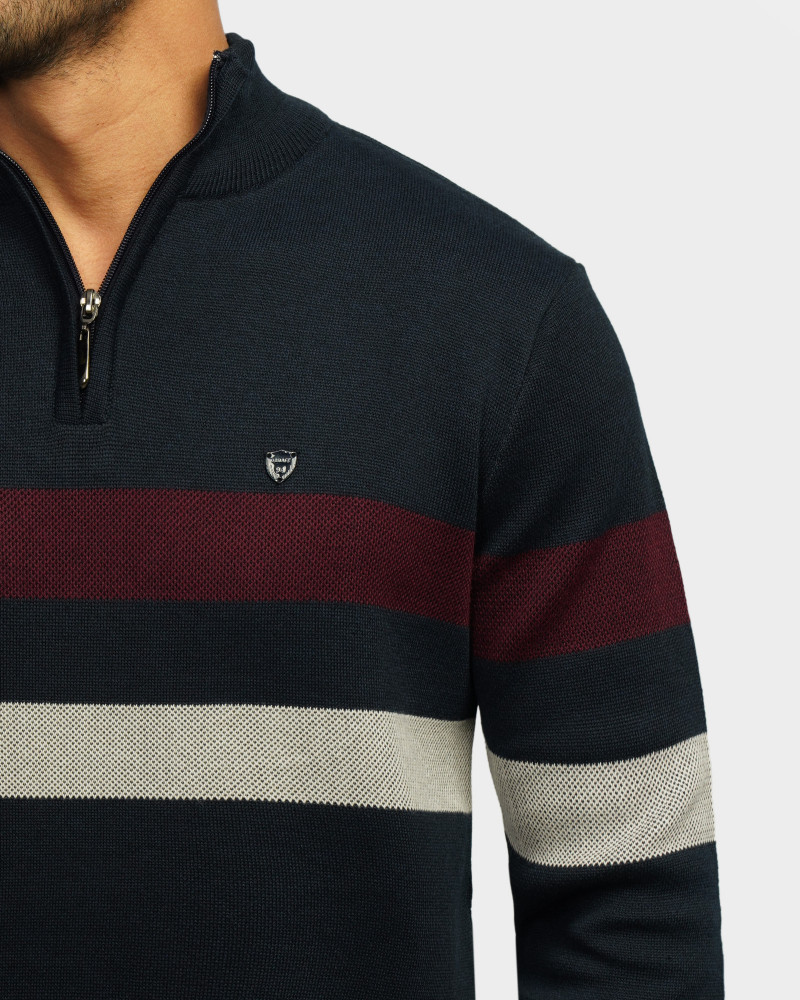 خرید و قیمت پلیور بافت نیم زیپ مردانه سرمه ای 84441143