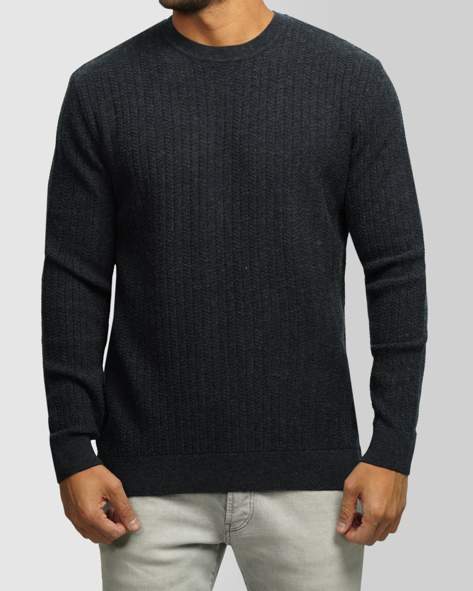 خرید و قیمت پلیور بافت یقه گرد مردانه ذغالی 84458138