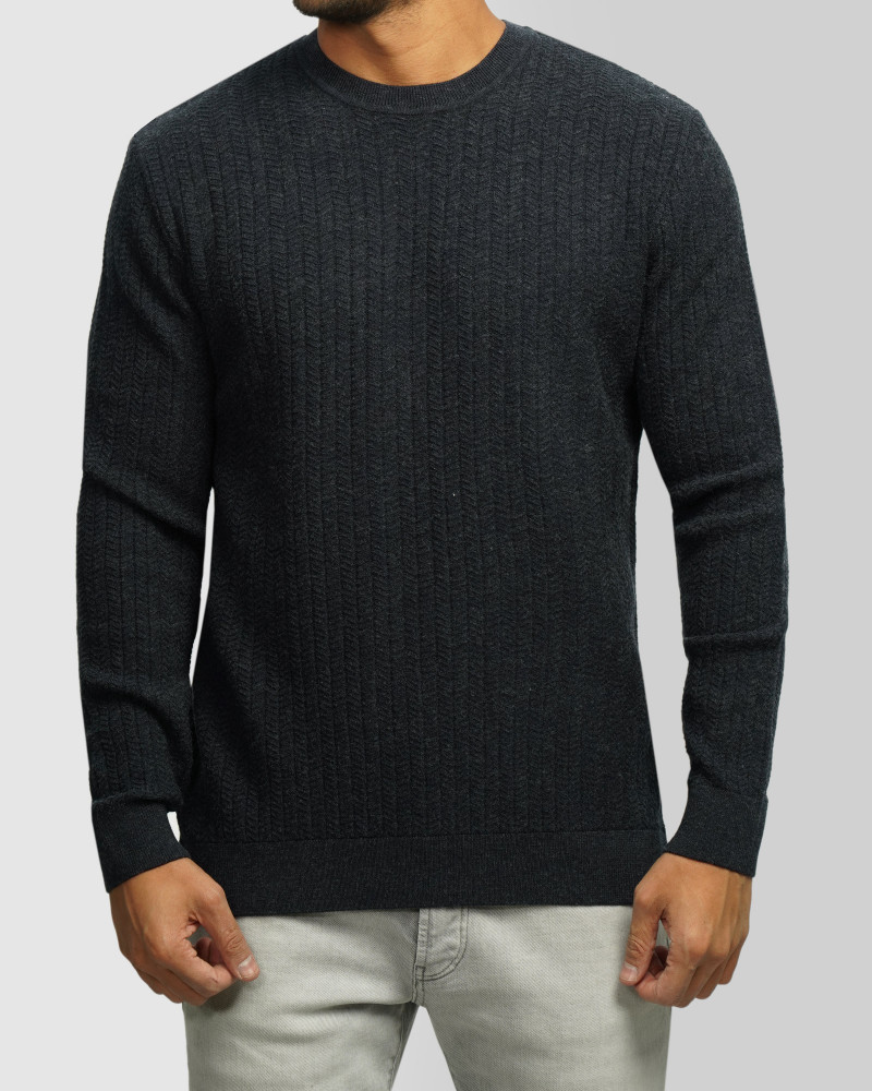 خرید و قیمت پلیور بافت یقه گرد مردانه ذغالی 84458138