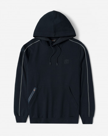 هودی کلاه دار طرح دار مردانه سرمه ای 84471286