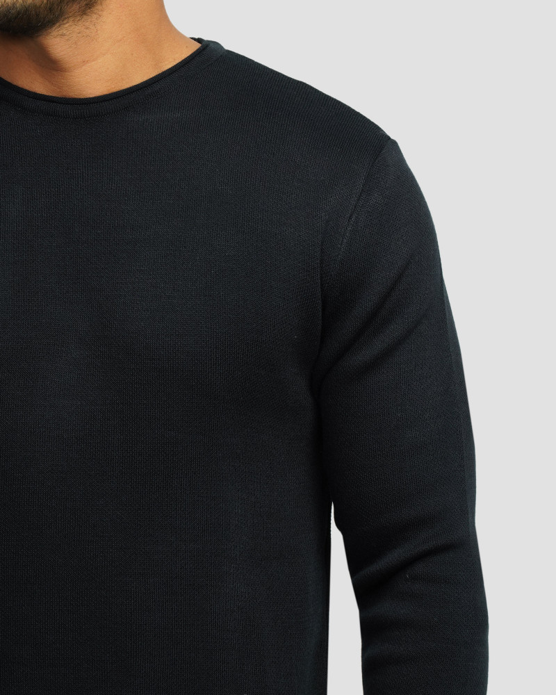 خرید و قیمت پلیور بافت یقه گرد مردانه سرمه ای 84458140